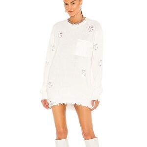 NWT $225 SER.O.YA White Devin Destroyed Knit Sweater MINI DRESS SIZE XS